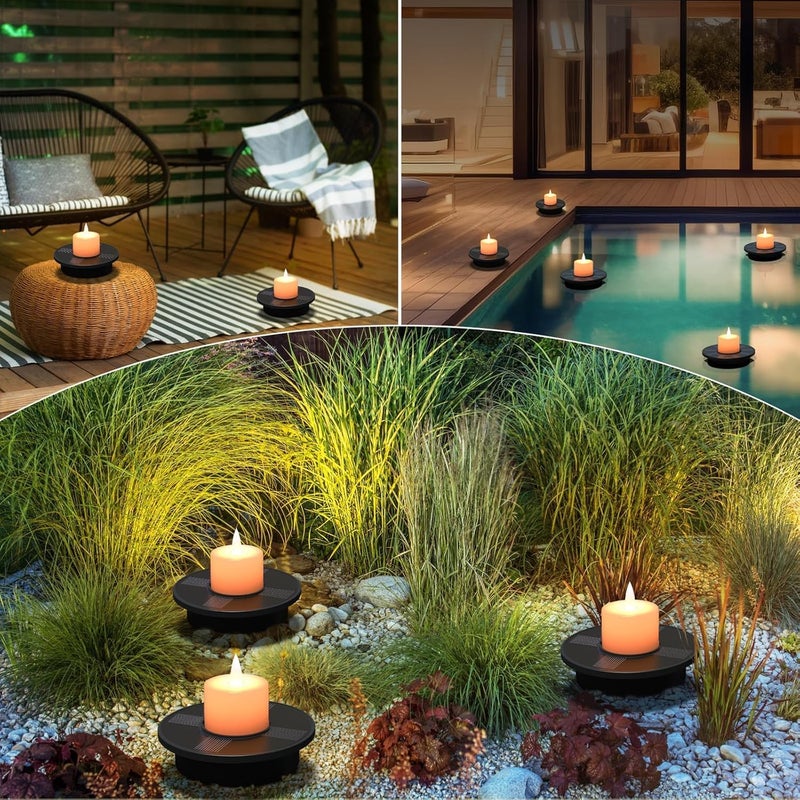 UUFFOO Small Solar Floating Pool Lights 5-Pack, 2 Inch Solar-Powered Floating Candle Tealights for Pools, Pond, Garden & Patio, Auto On/Off, Flickering Ambiance for Outdoor Decor - Image 5